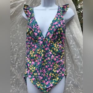 Kona Sol Floral V-Neck One Piece Swimsuit